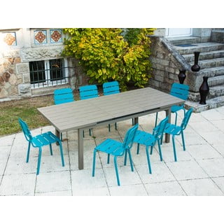 Niebiesko-brązowy aluminiowy zestaw mebli ogrodowych dla 8 osób Typon − Ezeis