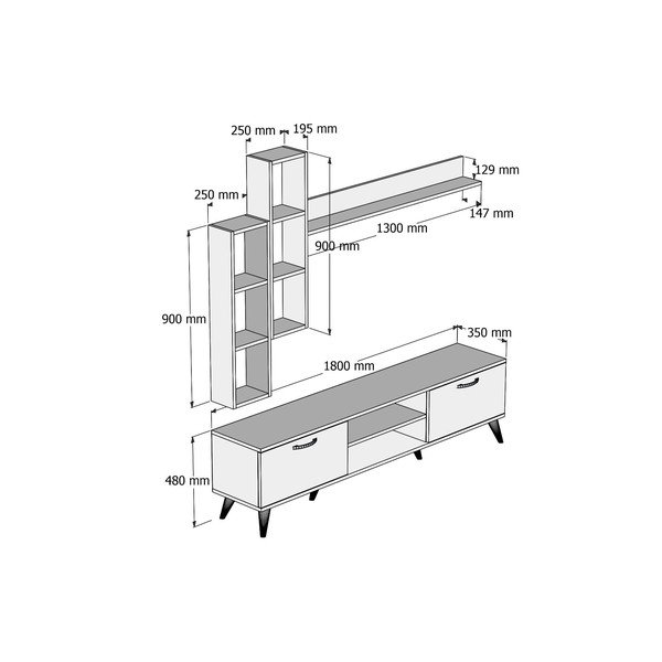 Biały zestaw pod TV w dekorze sosny 180x48 cm Veronica – Kalune Design-image-4
