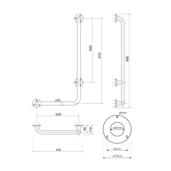 Stalowy uchwyt ścienny do łazienki 63 cm Handicap Right – Sapho-image-2