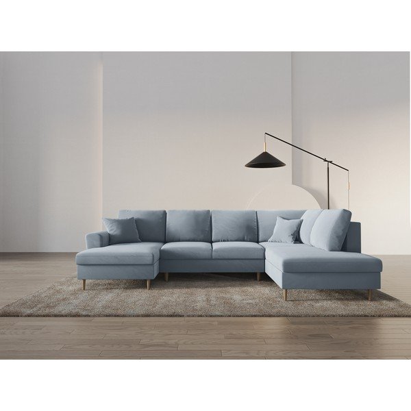 Jasnoniebieski aksamitny rozkładany narożnik ze schowkiem (prawostronny/w kształcie litery U) Kyoto – Cosmopolitan Design-image-2