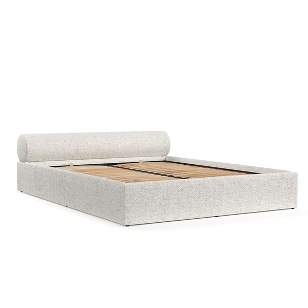Kremowe tapicerowane łóżko dwuosobowe ze schowkiem i stelażem 160x200 cm Solvo – Maison de Rêve
