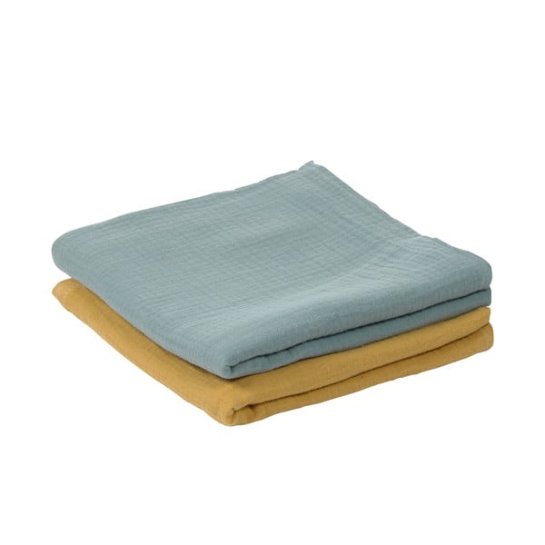Zestaw 2 ręczników dziecięcych z bawełny organicznej Kave Home Hilen Blue, 87x87 cm
