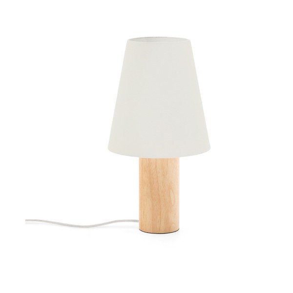 Biała/w naturalnym kolorze lampa stołowa z litego drewna kauczukowego z tekstylnym kloszem (wysokość 49,5 cm) Marga – Kave Home