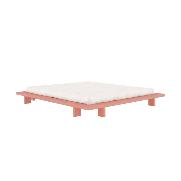 Jasnoróżowe łóżko dwuosobowe z litego drewna sosnowego ze stelażem 140x200 cm Japan – Karup Design-image-3
