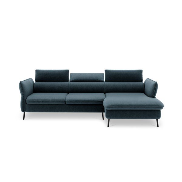 Niebieska 5-osobowa sofa rozkładana ze schowkiem Milo Casa Dario, prawy róg
