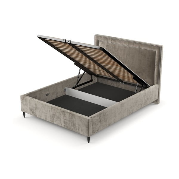 Beżowe tapicerowane łóżko dwuosobowe ze schowkiem i stelażem 140x200 cm Baleine – Maison de Rêve-image-4