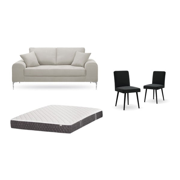 Zestaw 2-osobowej kremowej sofy, 2 czarnych krzeseł i materaca 140x200 cm Home Essentials