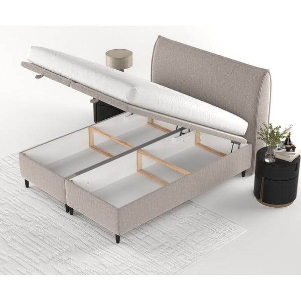 Szarobeżowe tapicerowane łóżko dwuosobowe ze schowkiem 140x200 cm Pearl – Maison de Rêve-image-4