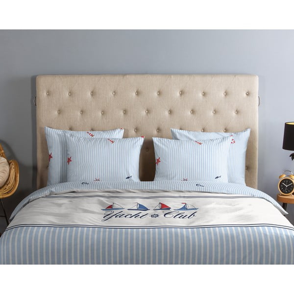 Biało-niebieska bawełniana pościel jednoosobowa 140x200 cm Yachtclub – Good Morning-image-2