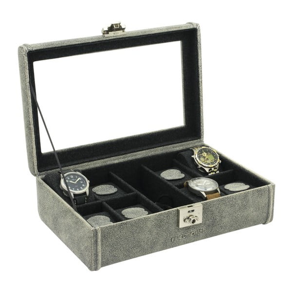Szary kuferek skórzany na 8 zegarków Friedrich Lederwaren Cubano