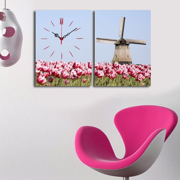 Obraz z zegarem Młyn i Tulipany