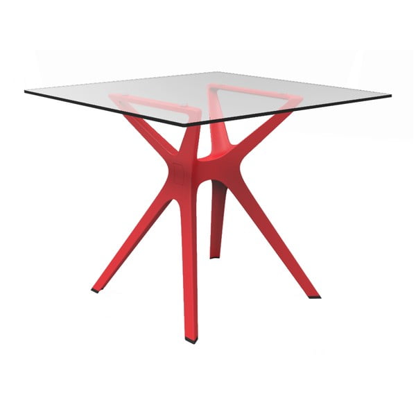 Stół z czerwonymi nogami i szklanym blatem odpowiedni na zewnątrz Resol Vela, 90x90 cm