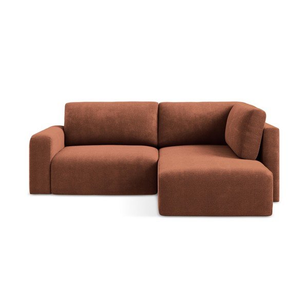 Rozkładany/ze schowkiem narożnik z tkaniny szenilowej (prawostronny/w kształcie litery L) w kolorze terakoty Kona – Makamii