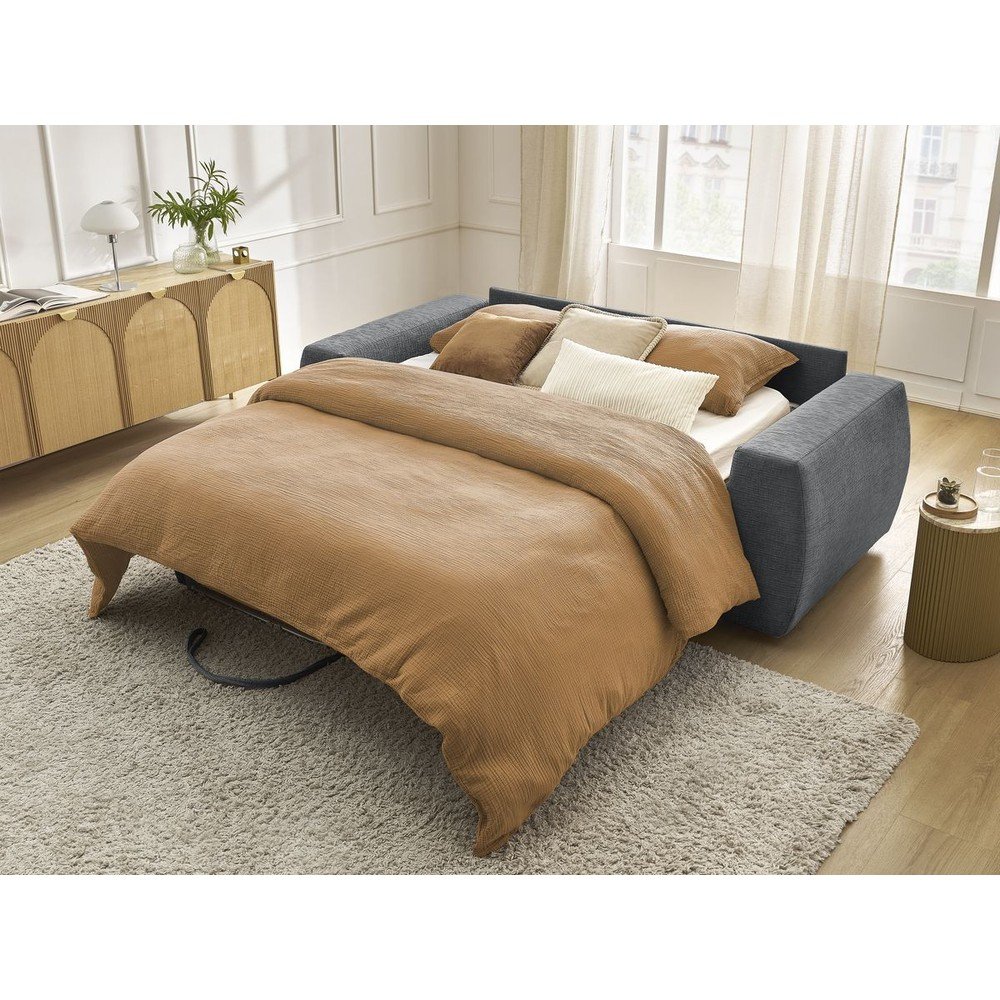 Ciemnoszara rozkładana sofa do spania z tkaniny szenilowej 220 cm Hugo – Bobochic Paris (zdjęcie 4)