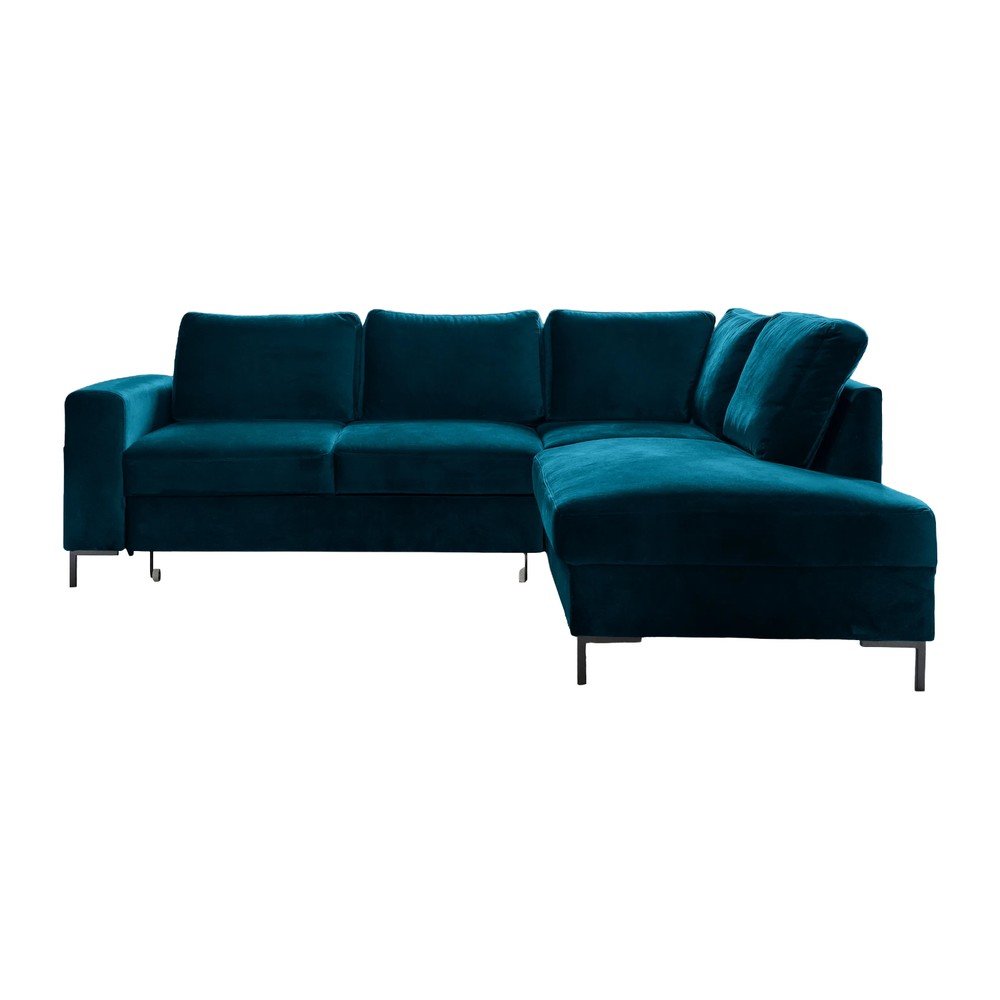 Turkusowy aksamitny rozkładany narożnik (prawostronny) Lofty Lilly – Miuform