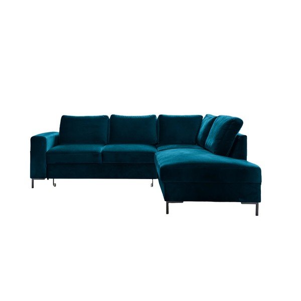 Turkusowy aksamitny rozkładany narożnik (prawostronny) Lofty Lilly – Miuform