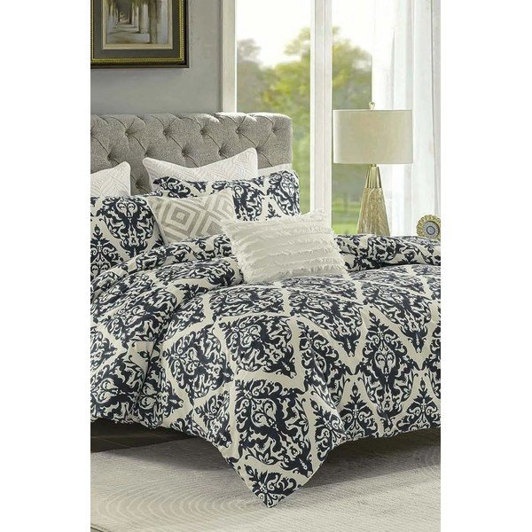 Czarno-beżowa 4-częściowa pościel dwuosobowa z bawełny renforcé z prześcieradłem 200x220 cm Damask – Mila Home-image-1