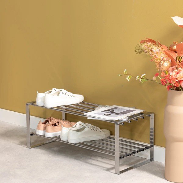 Metalowa szafka na buty w kolorze srebra 70x29x27 cm Rex – Spinder Design-image-1
