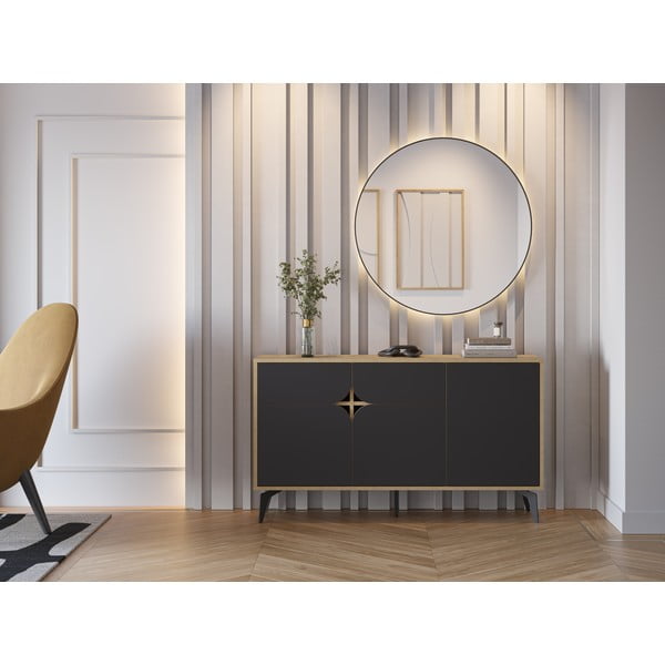 Czarna niska komoda w dekorze dębu 140x79 cm Nola – Marckeric-image-1