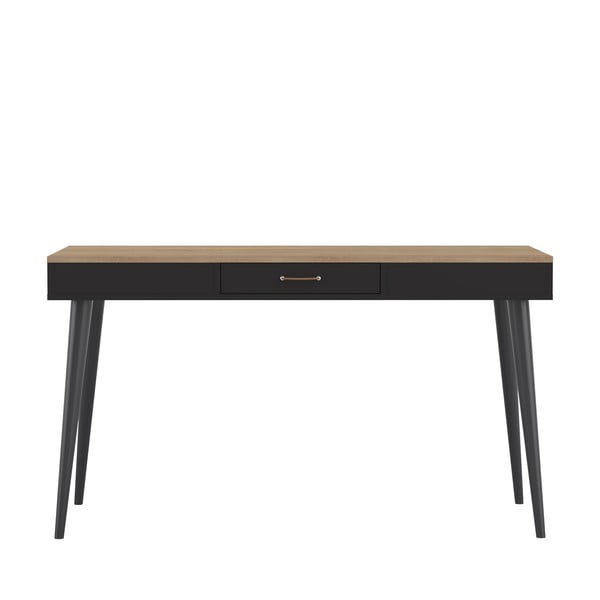 Czarne biurko z blatem w dekorze dębu 134x59 cm – TemaHome 