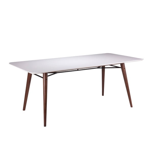 Biały stół z nogami z ciemnego drewna kauczukowego sømcasa Irina, 180 x 90 cm