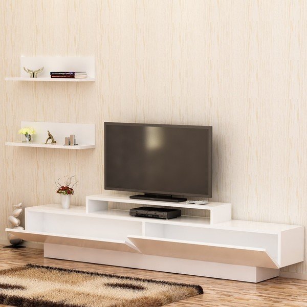 Zestaw białej szafki pod TV i 2 półek ściennych Lucca TV White-image-3