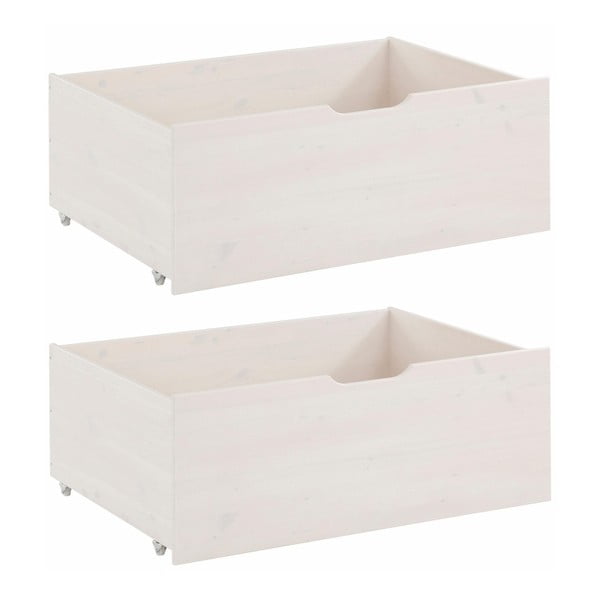 Zestaw 2 białych szuflad pod łóżko z litego drewna sosnowego Støraa Barney