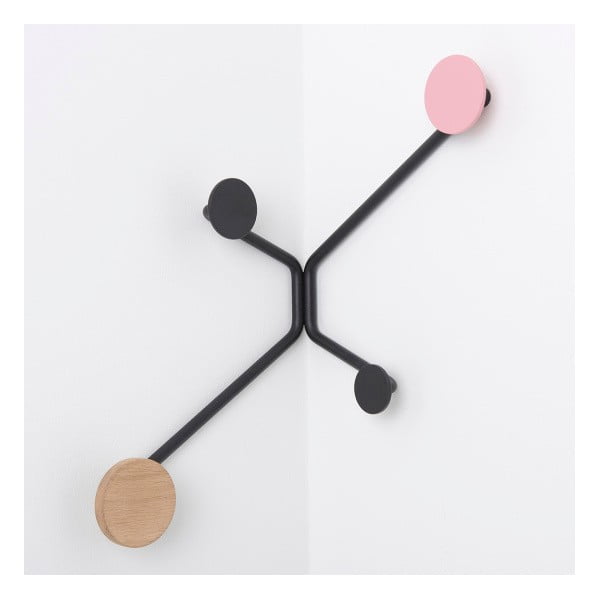 Czarny narożny wieszak ścienny z różowym elementem Gazzda Hook-image-2