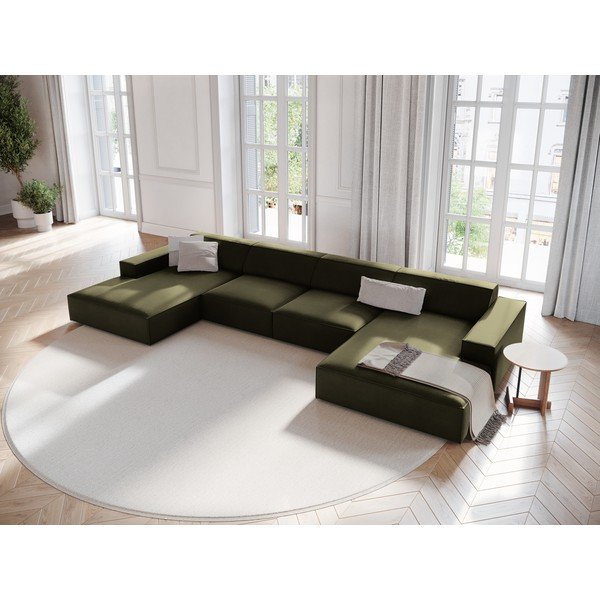 Aksamitny narożnik modułowy (w kształcie litery U) w kolorze khaki Jodie – Micadoni -image-1
