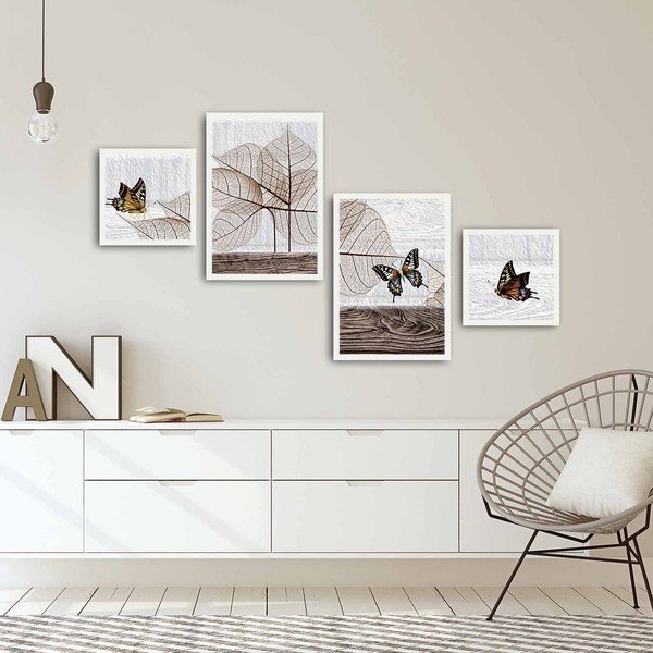 Obraz wieloczęściowy Leaves and Butterfly, 136x75 cm-image-1