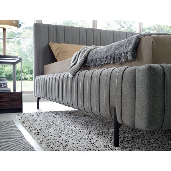 Szare tapicerowane łóżko dwuosobowe ze schowkiem ze stelażem 160x200 cm Plissa – ELTAP-image-4
