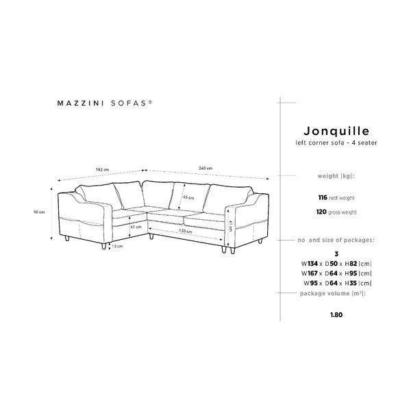 Ciemnobrązowa rozkładana 4-osobowa sofa Mazzini Sofas Jonquille, lewostronna-image-3