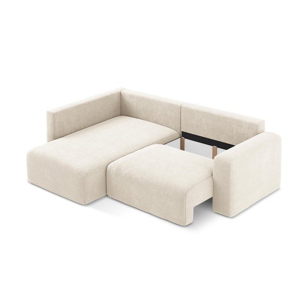 Kremowy rozkładany/ze schowkiem narożnik z tkaniny szenilowej (lewostronny/w kształcie litery L) Kona – Makamii-image-4