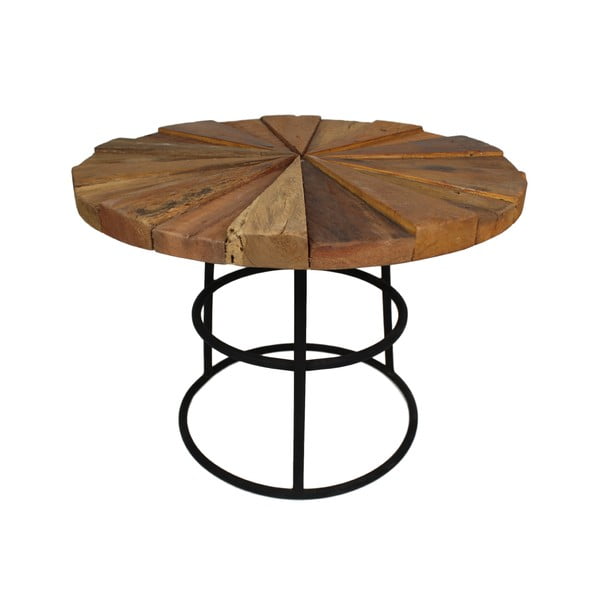 Stolik z drewna tekowego z czarnymi nogami HSM Collection Sun Round, ⌀ 60 cm