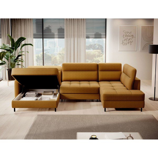 Żółty aksamitny rozkładany/ze schowkiem narożnik (prawostronny/w kształcie litery U) Berrto – ELTAP-image-3