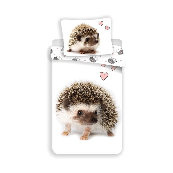 Biało-brązowa bawełniana pościel dziecięca jednoosobowa 140x200 cm Hedgehog – Jerry Fabrics