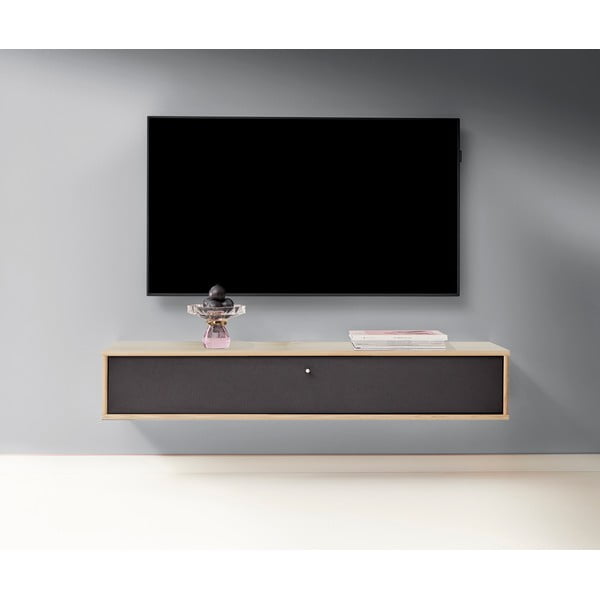 Czarno-naturalna szafka pod TV w dekorze dębu 133x22 cm Mistral – Hammel Furniture-image-1