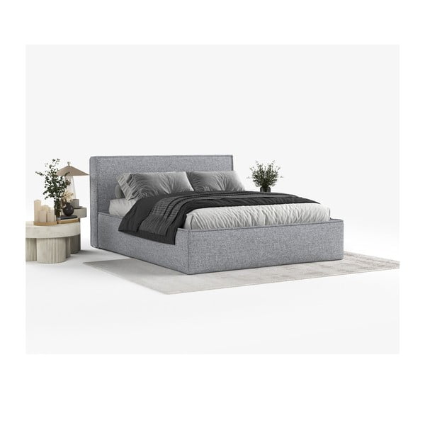Szare tapicerowane łóżko dwuosobowe ze schowkiem ze stelażem 200x200 cm Lounge L – Maison de Rêve-image-1