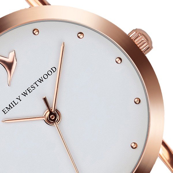 Zegarek damski z białym paskiem ze skóry Emily Westwood Vintage-image-2