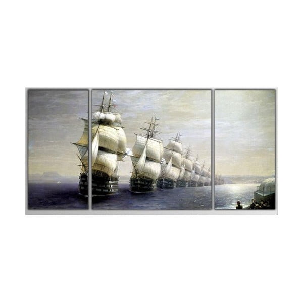 Trzyczęściowy obraz Asymetric Boats, 80x40 cm