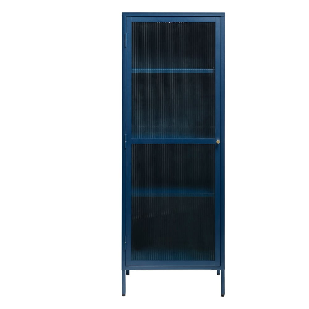 Niebieskia metalowa witryna Unique Furniture Bronco, wys. 160 cm
