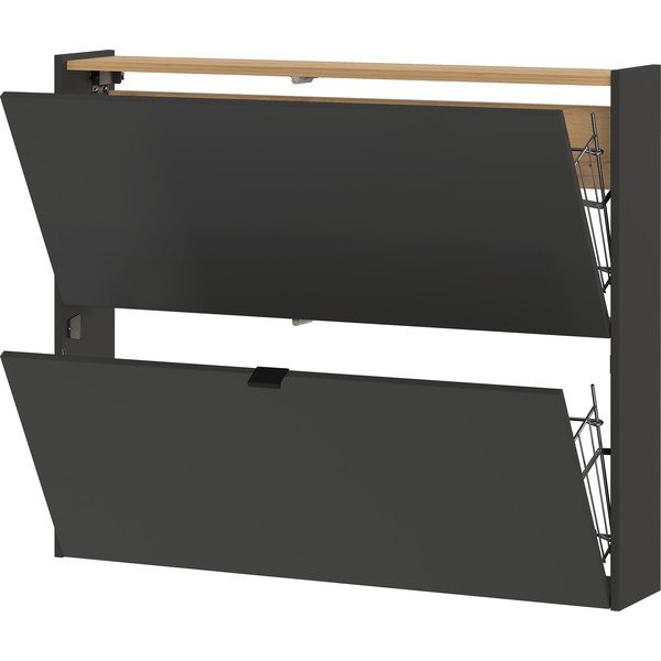 Antracytowa uchylna/wisząca szafka na buty w dekorze dębu 100x83x18 cm Ameca – Germania-image-3
