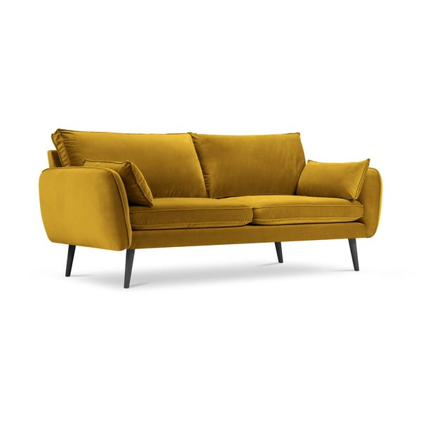 Żółta aksamitna sofa z czarnymi nogami Kooko Home Lento, 198 cm-image-2