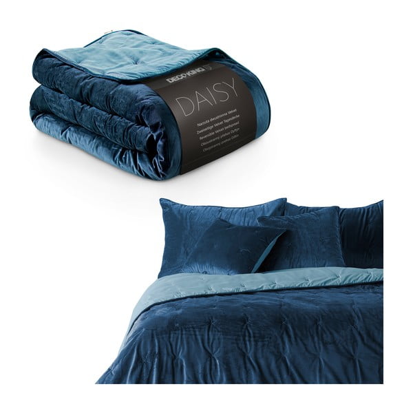 Niebieska aksamitna narzuta jednoosobowa DecoKing Daisy, 210x170 cm-image-2