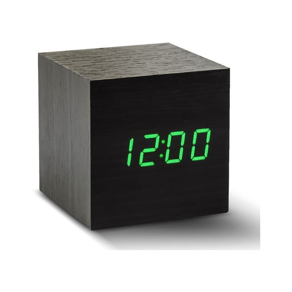 Budzik Cube Click Clock z zielonym LED, czarny