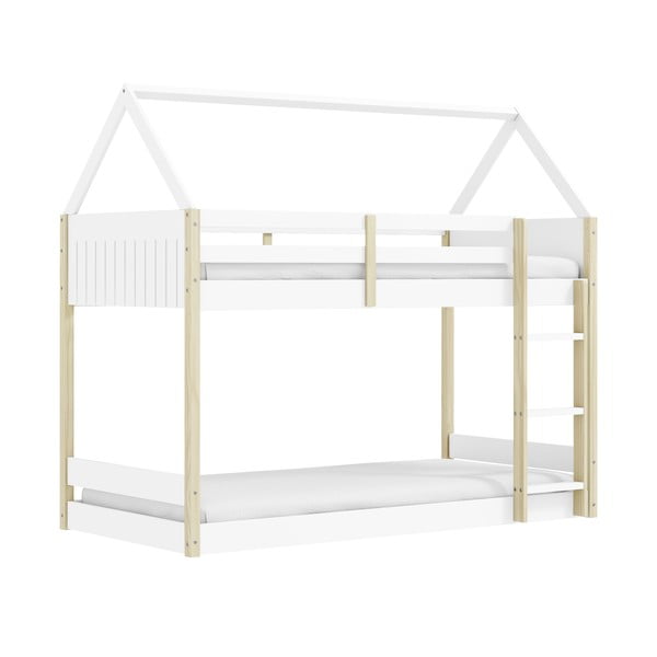 Piętrowo biało-naturalne łóżko dziecięce w kształcie domku 90x190 cm Valka – Marckeric-image-4
