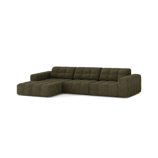 Narożnik z tkaniny szenilowej (lewostronny/z szezlongiem) w kolorze khaki Chicago – Cosmopolitan Design-image-1