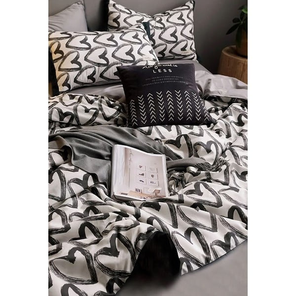 Biało-szara bawełniana pościel dwuosobowa z prześcieradłem 200x220 cm – Mila Home-image-2