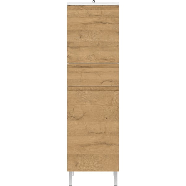 Biała wysoka szafka łazienkowa w dekorze dębu 34x120 cm Torrance – Germania