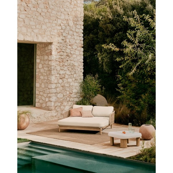 Kremowy/w naturalnym kolorze dwuosobowy drewniany leżak ogrodowy Catalina – Kave Home-image-1